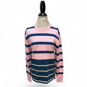 J. Crew Pink, Blue & Yellow Striped Crew Neck Reinforced Elbow Top Women's S